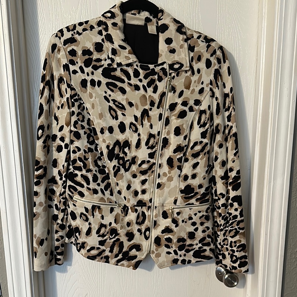 Chico's Cream and Black Animal Print Blazer